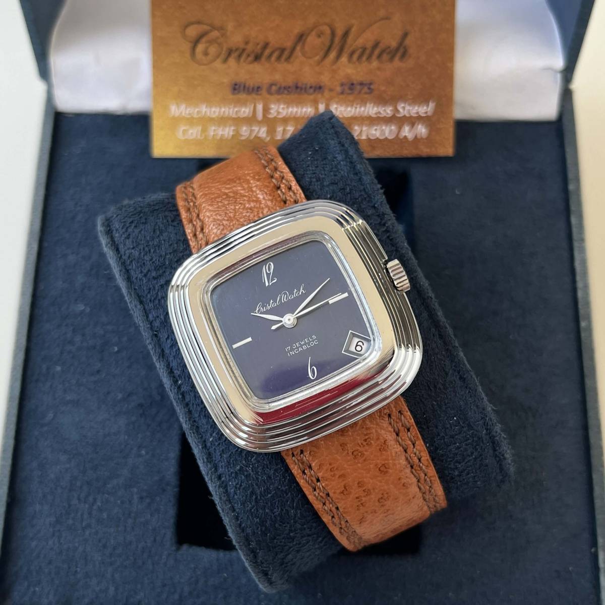 Crystal Watch Blue Cushion 17 Jewels