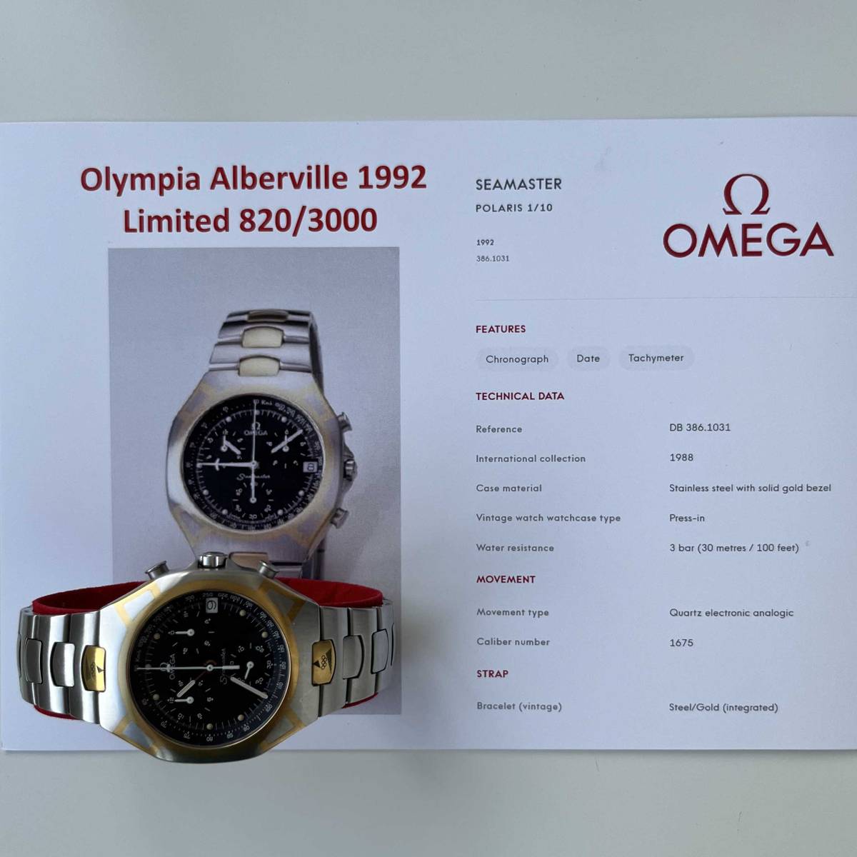 Omega Olympia Winter Olympics Albertville Limited 820/3000