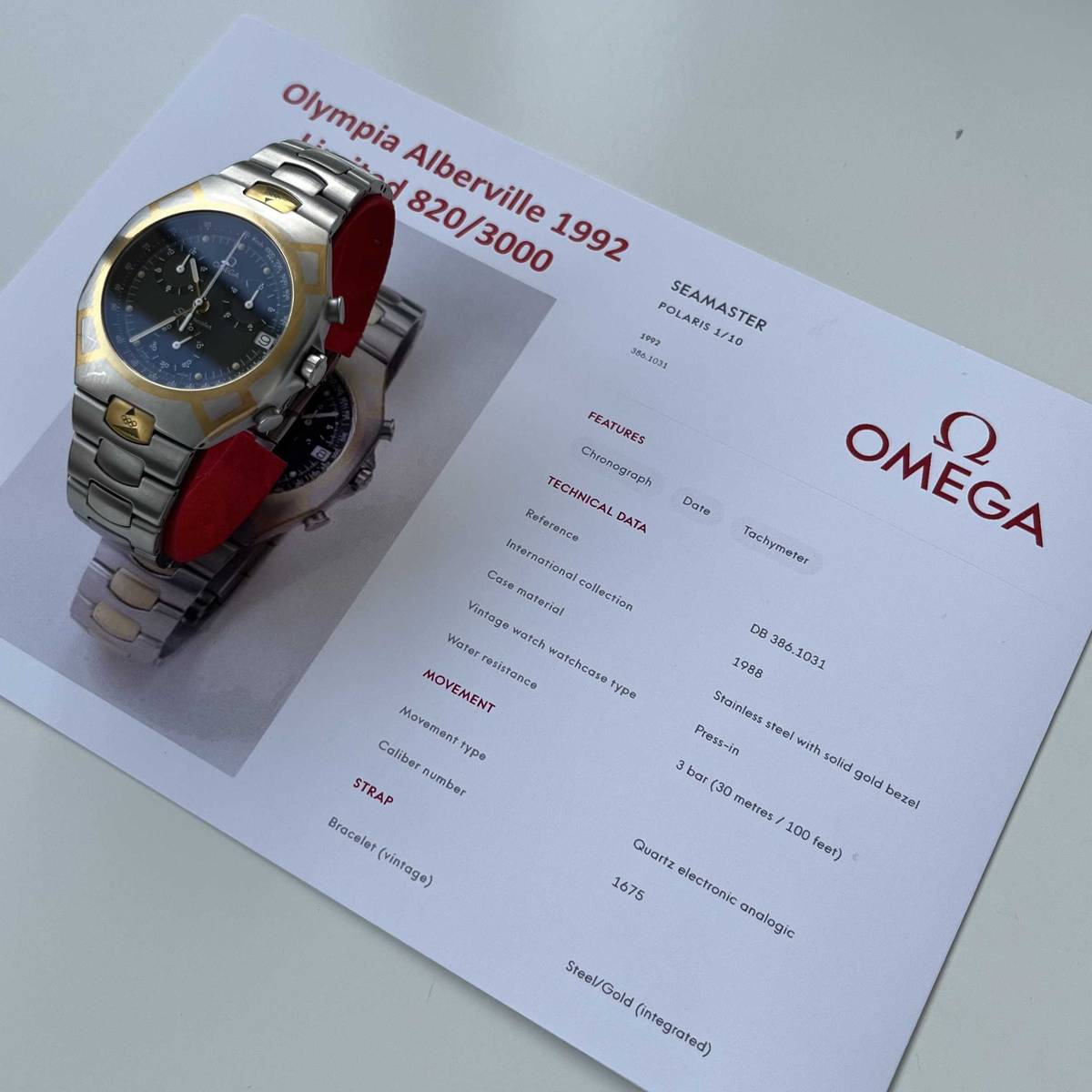 Omega Olympia Winter Olympics Albertville Limited 820/3000